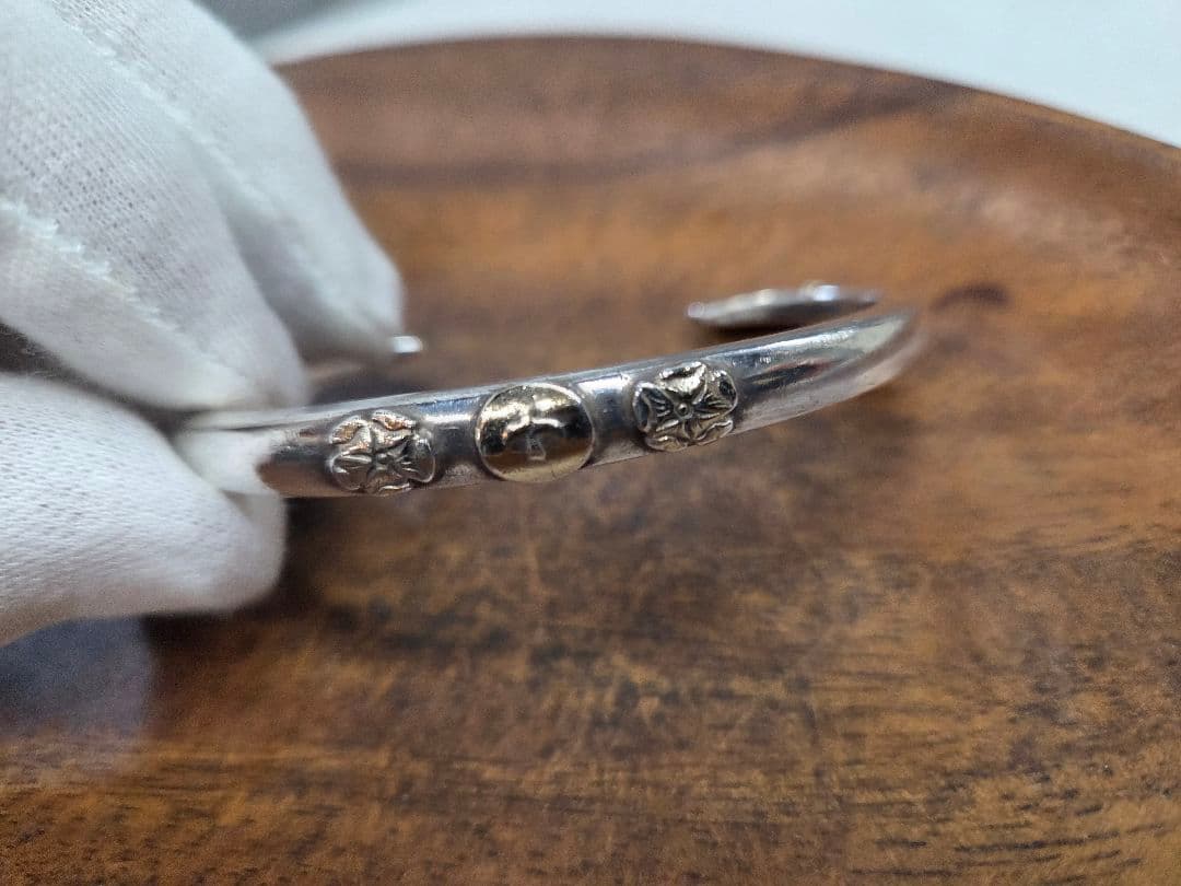 ダブルローズ金メタル付き顔バングル　Mサイズ 楽天市場】goro's ゴローズ 金目ダブルローズ外金メタル付きイーグル顔