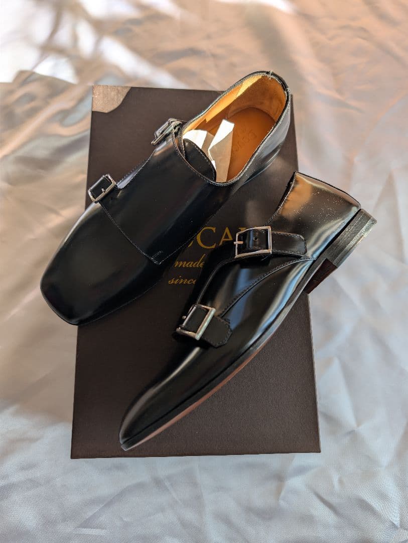 新品未使用　ダブルモンク　ストラップ　シューズ　レザー　ブラック