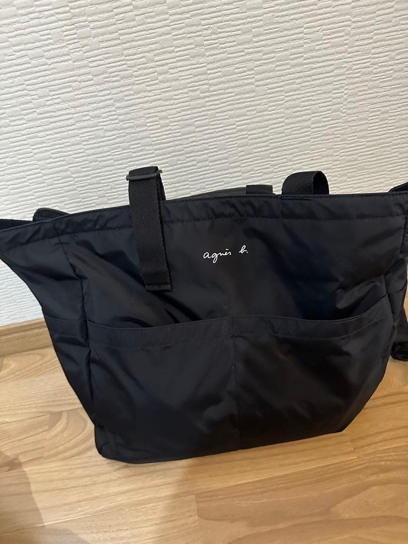 agnis b. アニエスべー　ブラック　マザーズバッグ agnes b.（アニエスベー） マザーズバッグ キッズ ロゴ ハンドバッグ