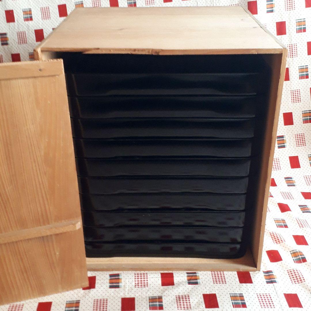 昭和レトロ　木箱入り　輪島塗　お膳　10客　漆器　お盆 折敷 輪島塗 古代朱 沈金 昭和初期 36cm四方盆