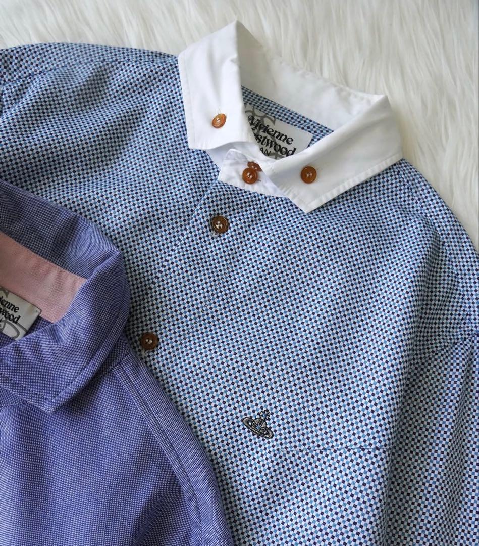 Vivienne Westwood MAN オーブ刺繍 ブルー チェックシャツ