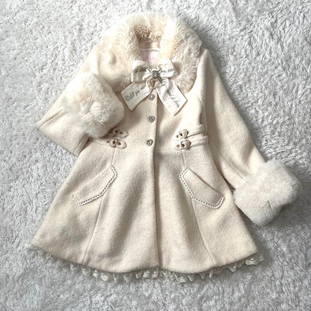 【美品】リズリサ　ダブルハートベルトメッセージコート Aライン 白 3way