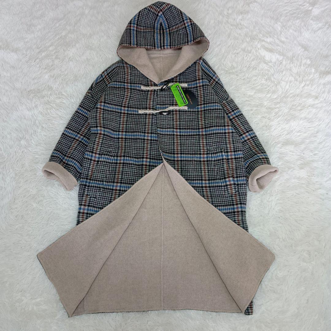 新品タグ付　ダーマコレクション　チェック柄ダッフルコート フード付き　フリース