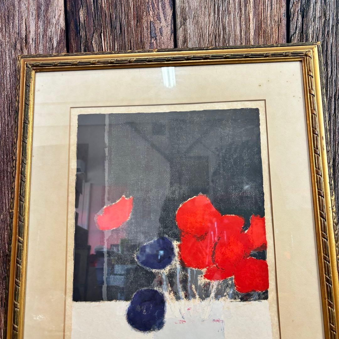 ベルナール カトラン リトグラフ 1972年 赤と青のアネモネ 版画
