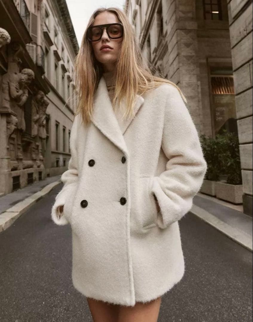 ZARA ブークレダブルブレストミディ丈コート