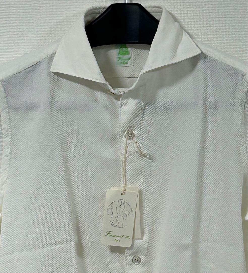 フィナモレ　ホリゾンタルカラー　ホワイト　長袖シャツ