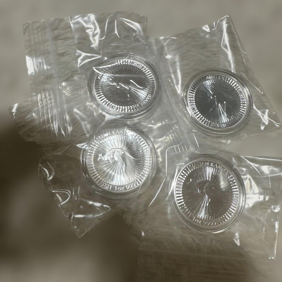 オーストラリアカンガルー銀貨　99.9% 2021年　エリザベス女王 4枚セット オーストラリア カンガルー銀貨 1オンス 純銀 2021年 エリザベス2世