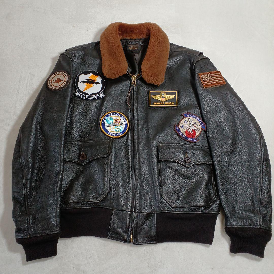 美品 MORGAN G-1NAVYエンボスジャケット 焦茶　L