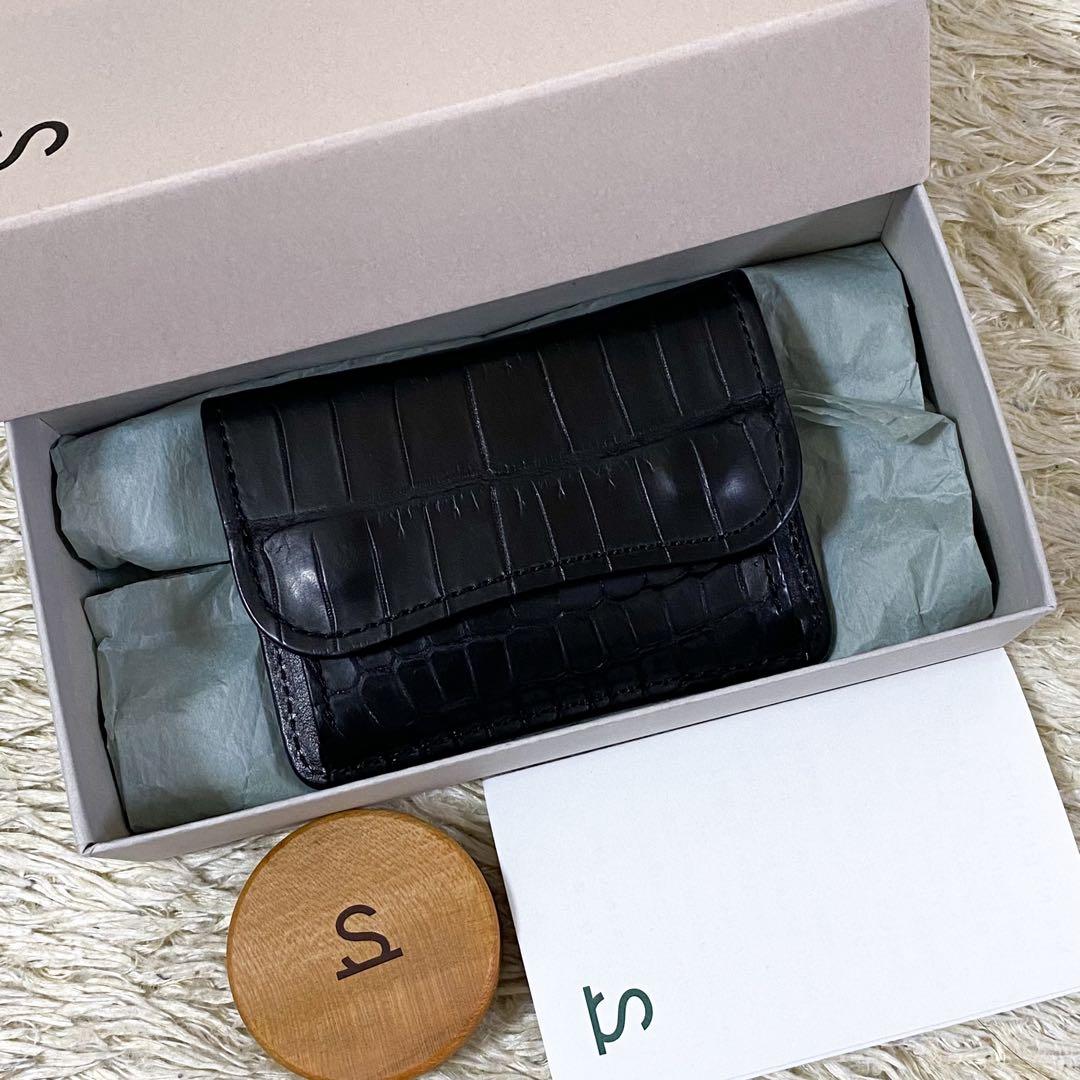 【美品】ワイルドスワンズ タング 小銭入れ ヌバック クロコダイル ブラック 黒