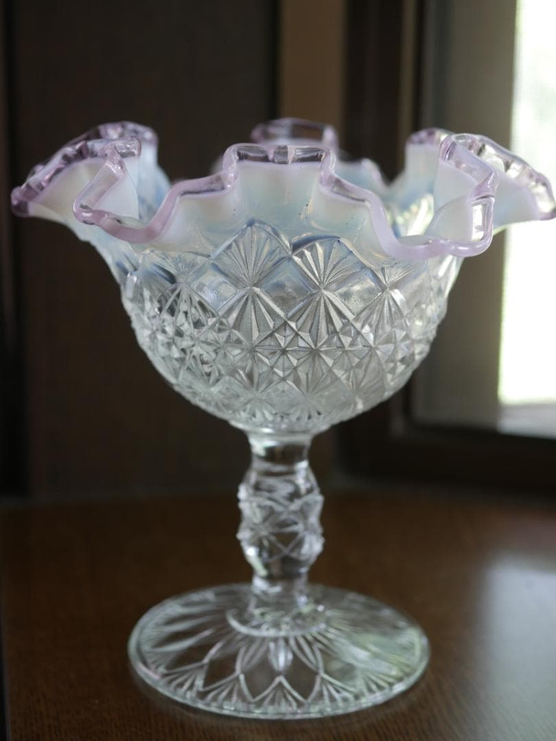 フェントン ピンククレスト Cut & Block オパールセントコンポート オールドフェントンFenton ピンクコインドット/ オパールセント ランプ