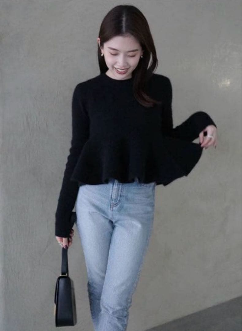 【ánuans】ペプラムショートニットトップス　BLACK / 1 ペプラムショートニットトップス