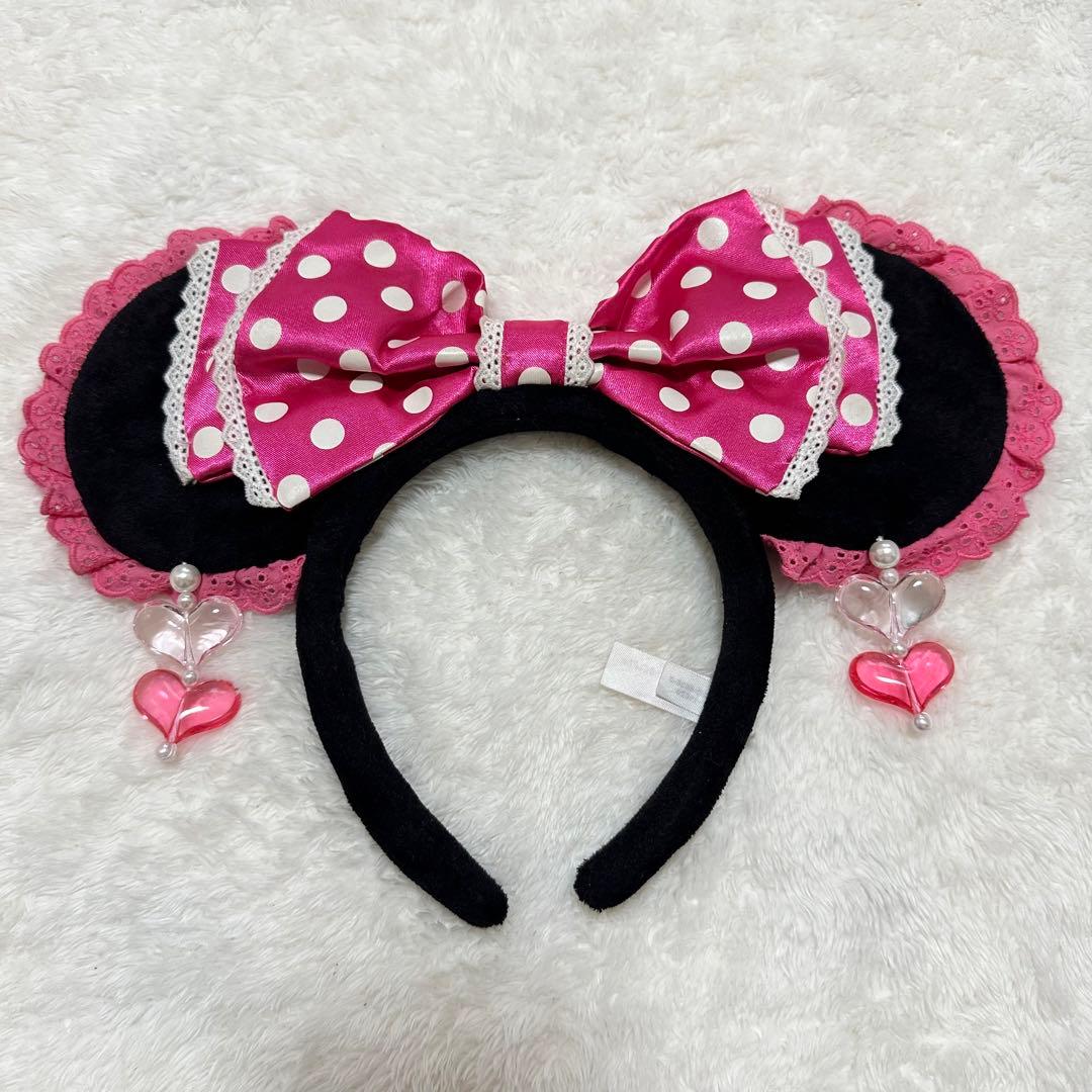 ディズニー　レア　 ミニー　カチューシャ　イヤリング　水色　リボン　水玉　レース
