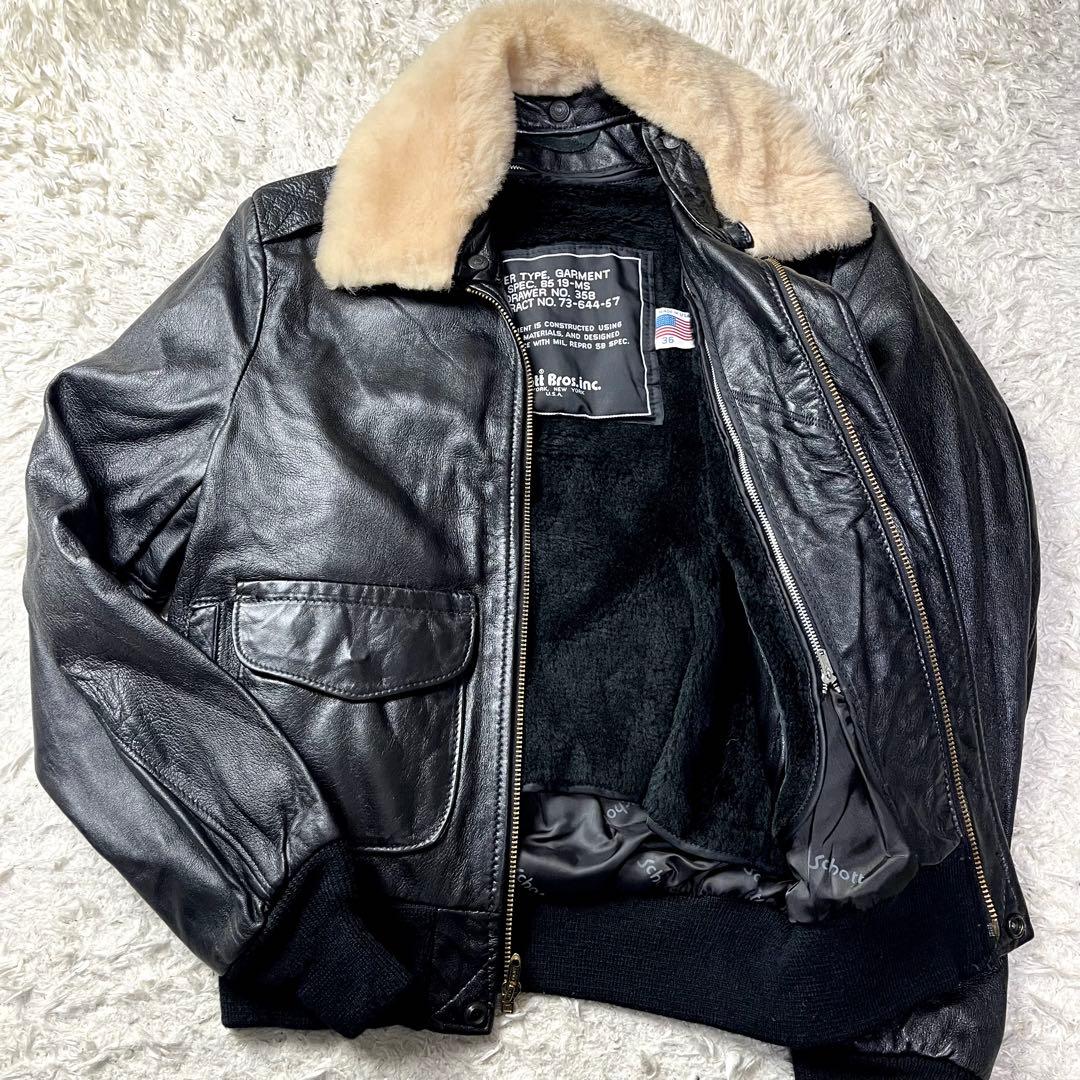 3way/極美品/入手困難✨ショット A-2 G-1 レザージャケット ブラック