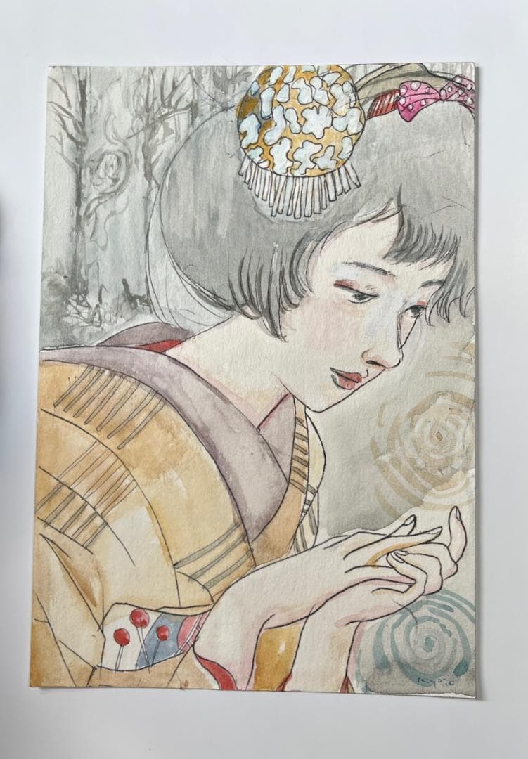 題名「小さな想い」 高畠華宵オマージュ　　水彩 高畠華宵 作品 - りーちあーと