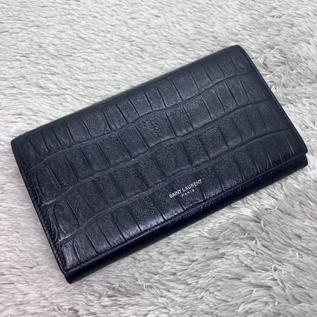 極美品✨ サンローラン クロコ 型押し 長財布 オーガナイザー YSL