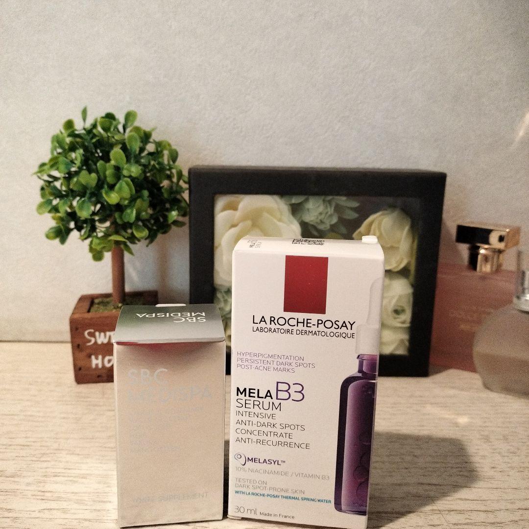 ①SBC MEDIA ホワイトサプリメント　　②MELAB3SERUM