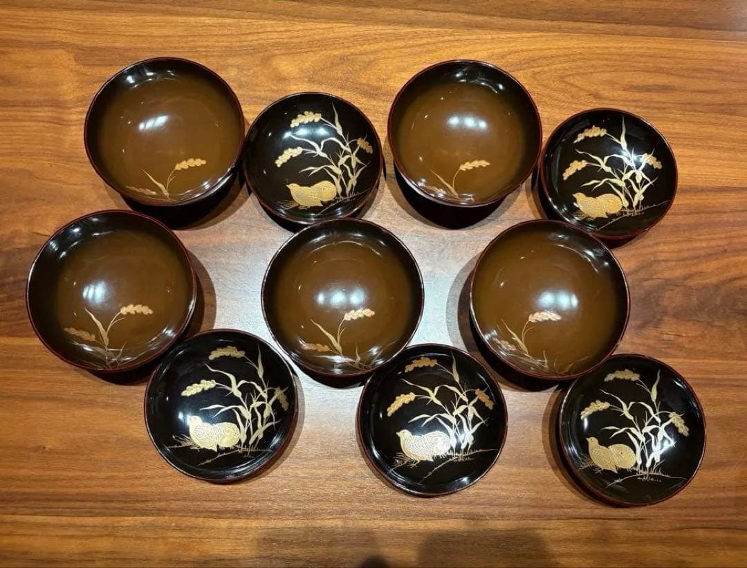 骨董品　明治末期〜大正初期　輪島塗　金蒔絵　漆器椀 煮物椀　茶懐石　5客セット
