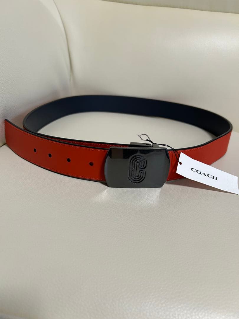 COACH リバーシブルベルト オレンジ/ネイビー
