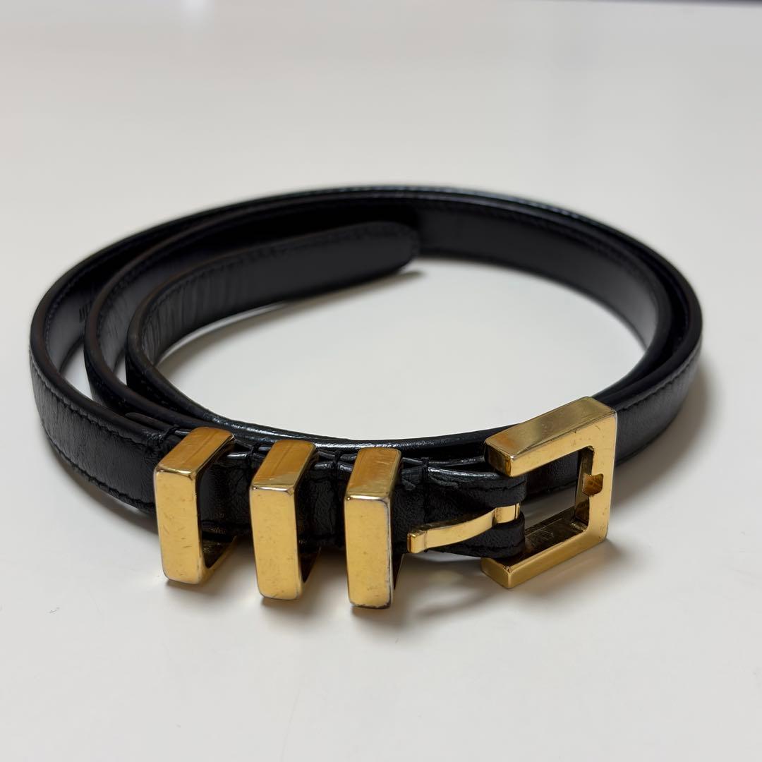 SAINT LAURENT ブラックレザー３連ベルト ゴールド エディ
