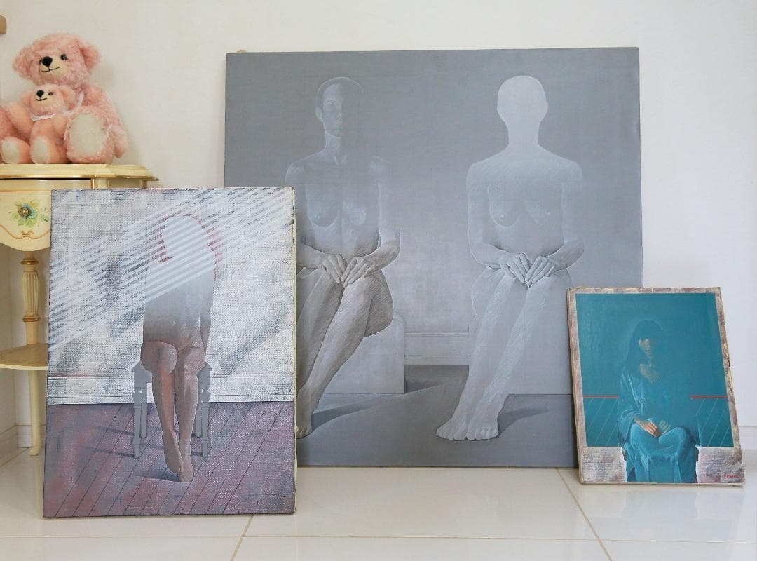 白川治モダンな具象絵画３点セット肉筆画・真筆保証・現代アートアクリル絵画作品