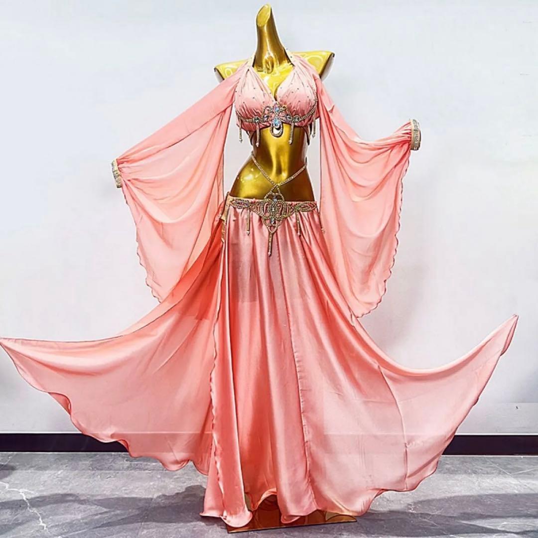 【新品未使用】ベリーダンス　セットアップ　衣装　サーモンピンク　レッスン　華やか