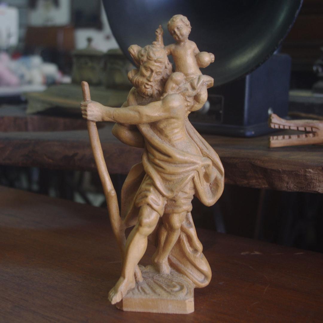 アンティーク 聖クリストファー木彫像 キリスト ドイツ 英国