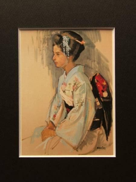 小磯良平、【晴れ姿】、希少な限定額装用画集画、新品高級額 額装付