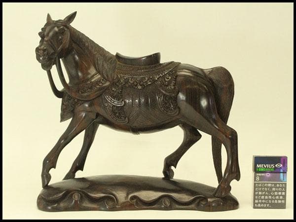 紫檀 彫刻 馬 置物 時代物(A701)