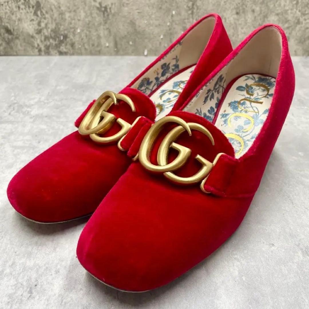 l*v様 ✳︎良品✳︎グッチGUCCI マーモント ベルベット レッド ゴールド
