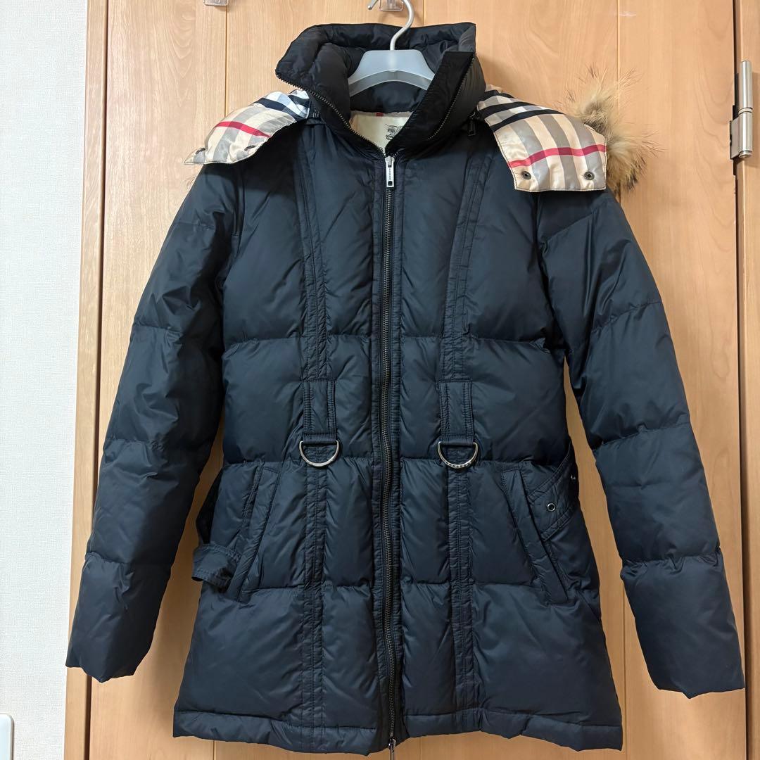 バーバリー　ダウンジャケット コート フード　ベルト付き　黒 M