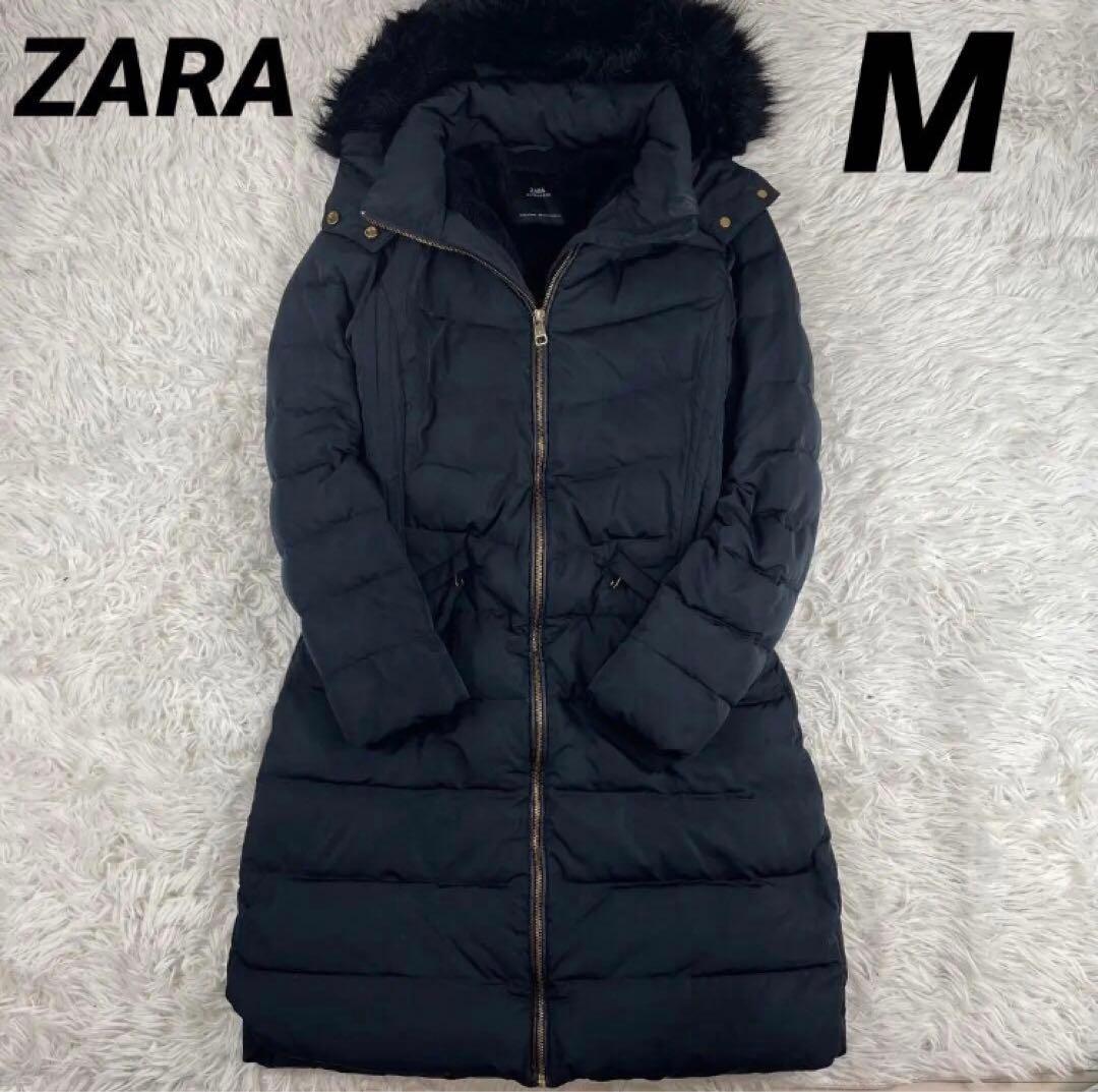 ZARA ザラ ロングダウンコート ファー M ブラック - メルカリ