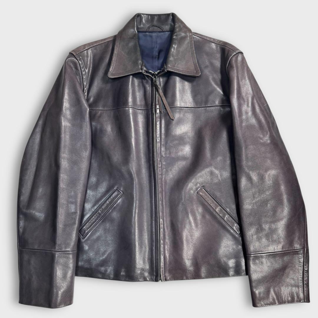 Lサイズ ヒピハパ 牛革 ライダースジャケット レザー パープル 本革 メンズ3