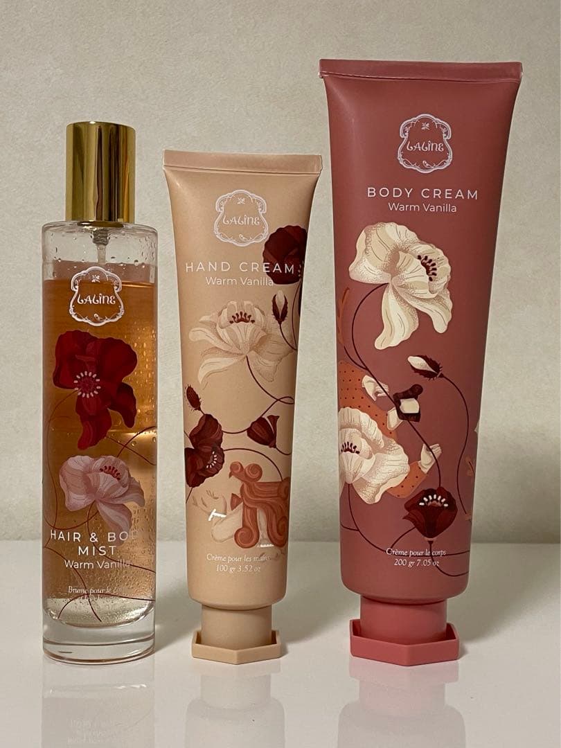 Laline ウォームバニラ ヘア＆ボディミスト+ハンドクリーム+ボディクリーム