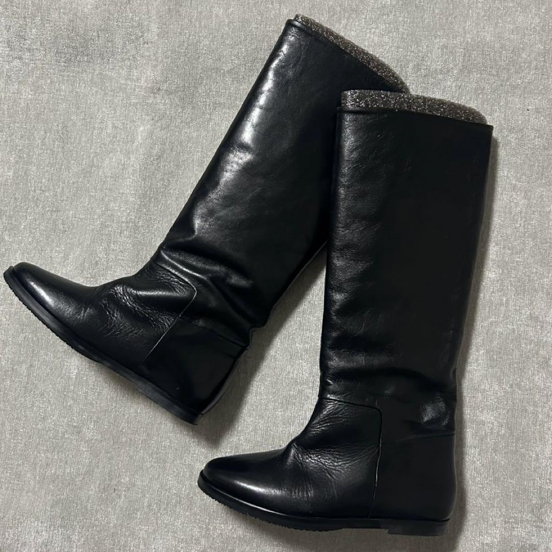 美品　REMME ブレンタ38 ブラックレザー　本革　ロングブーツ インヒール