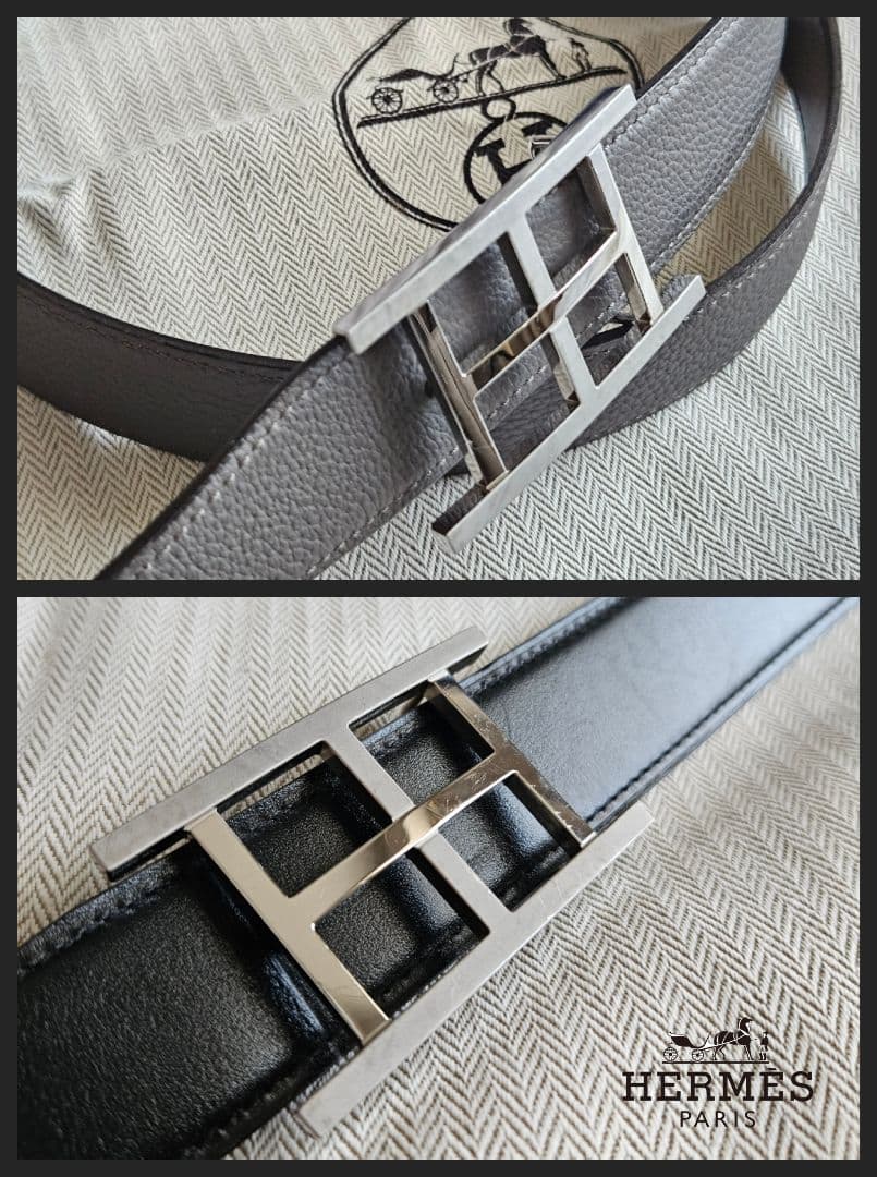エルメス レザー ベルト リバーシブル ブラック メンズ H