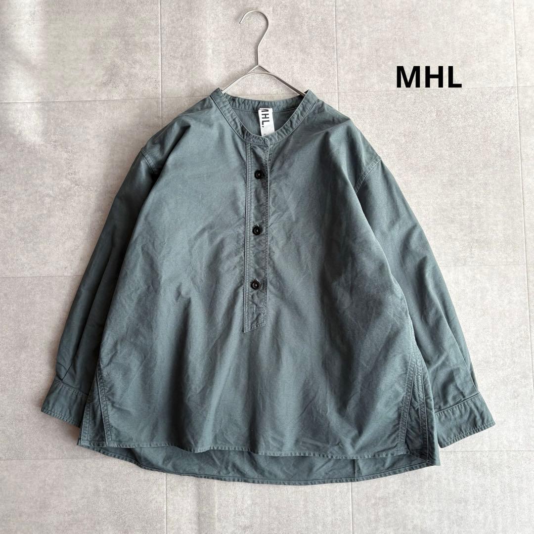 近年✨MHL. SOFT HOPSACK コットン バンドカラー シャツ Ⅰ