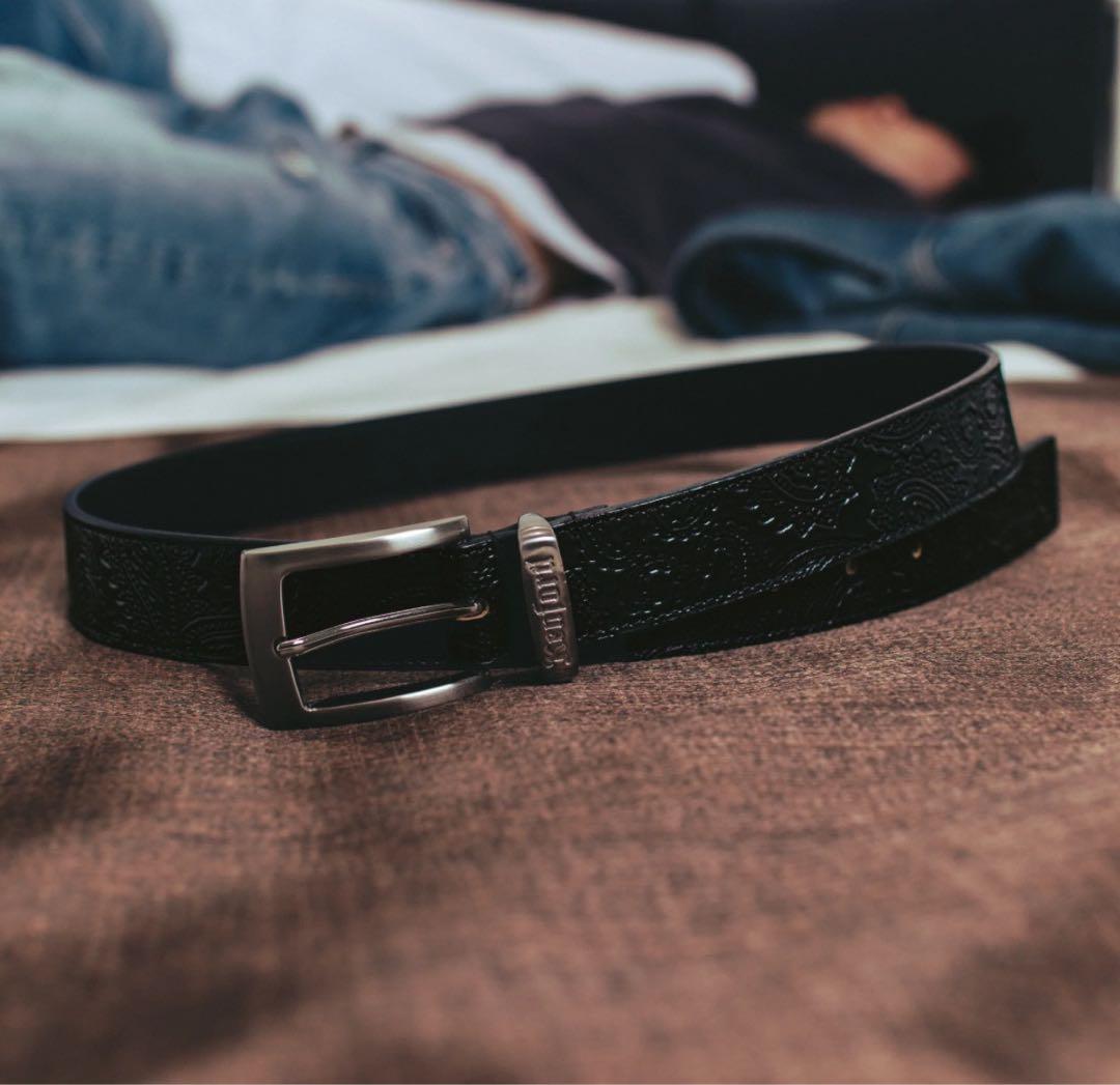 小物 KENFORD EMBOSSED LEATHER BELT PAISLEY