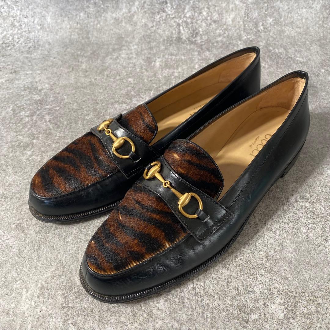 希少 グッチ GUCCI ホースビット ハラコ ローファー パンプス ブラウン