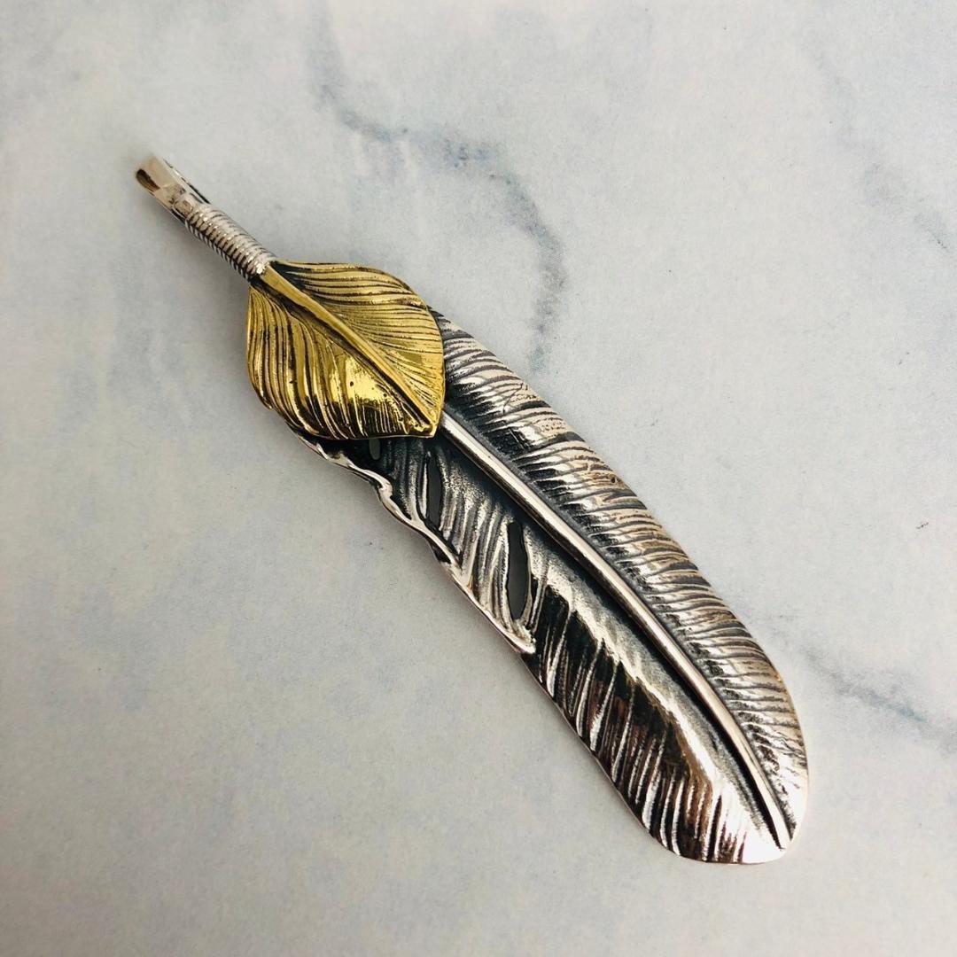 シルバー925 ペンダントトップ　フェザー　ゴールド　5-2　7973