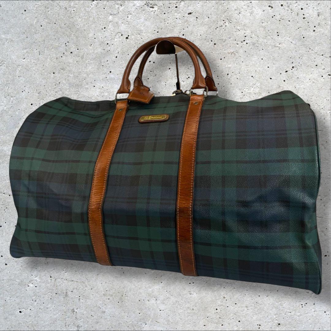 ポロラルフローレン 2way ボストンバッグ ショルダー チェック柄 PVC ポロラルフローレン ボストンバッグ 2WAY PVCレザー ブラックウォッチ