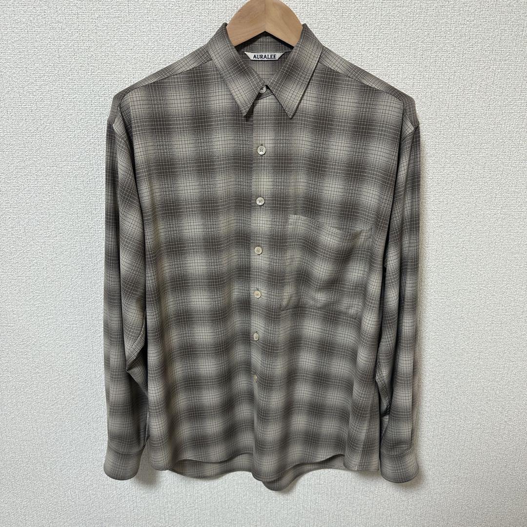 AURALEE エクスクルーシブ ウール ジョージェット チェック シャツ　3