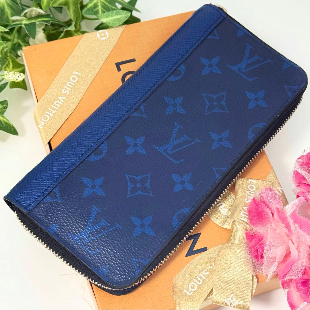 極美品 ルイヴィトン タイガラマ ジッピーウォレット ヴェルティカル ブルー 青