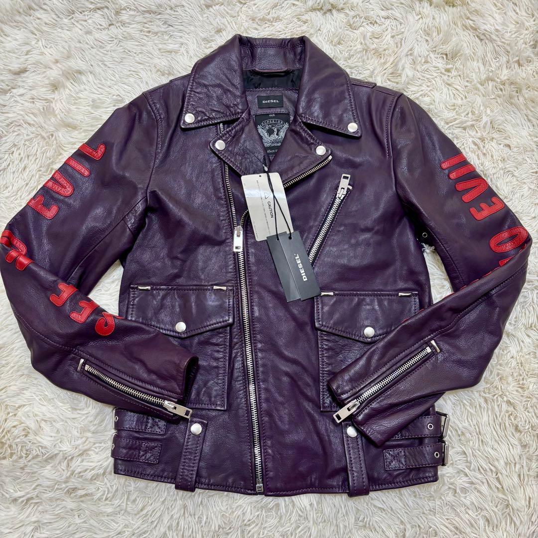 希少!!新品タグ付き ディーゼル ライダースジャケット 山羊革 ワッペン S