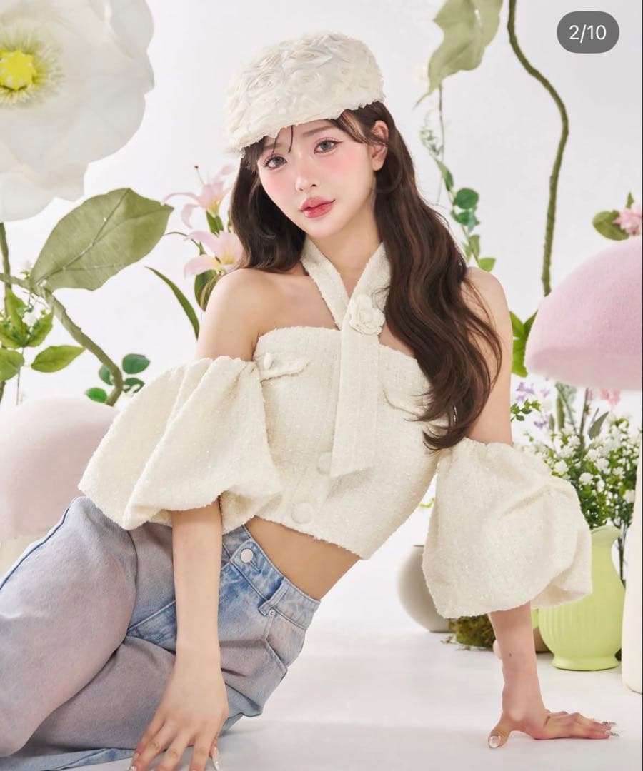 即日発送⭐︎Darich ダーリッチ ホルターネックオフショルツイードトップス