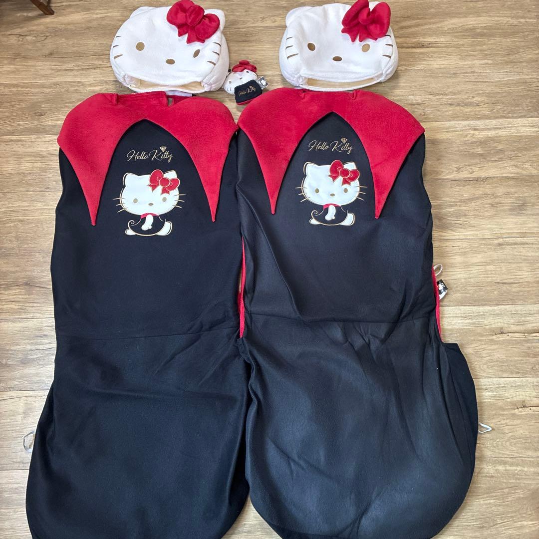 ハローキティ フード付きシートカバー 2人用　シフトカバー