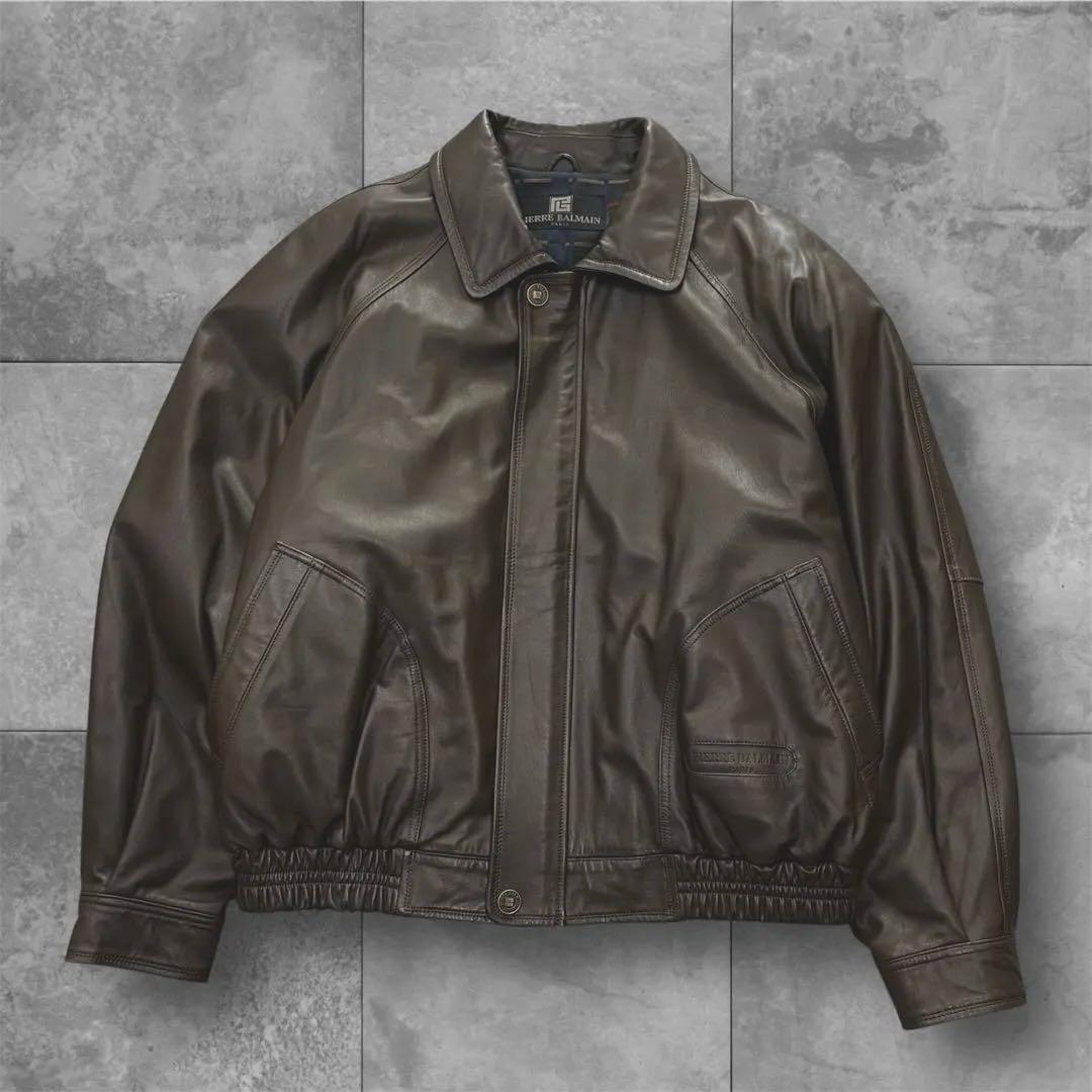 【美品】 ピエールバルマン レザーブルゾン ラムレザー 短丈 ブラウン 90s
