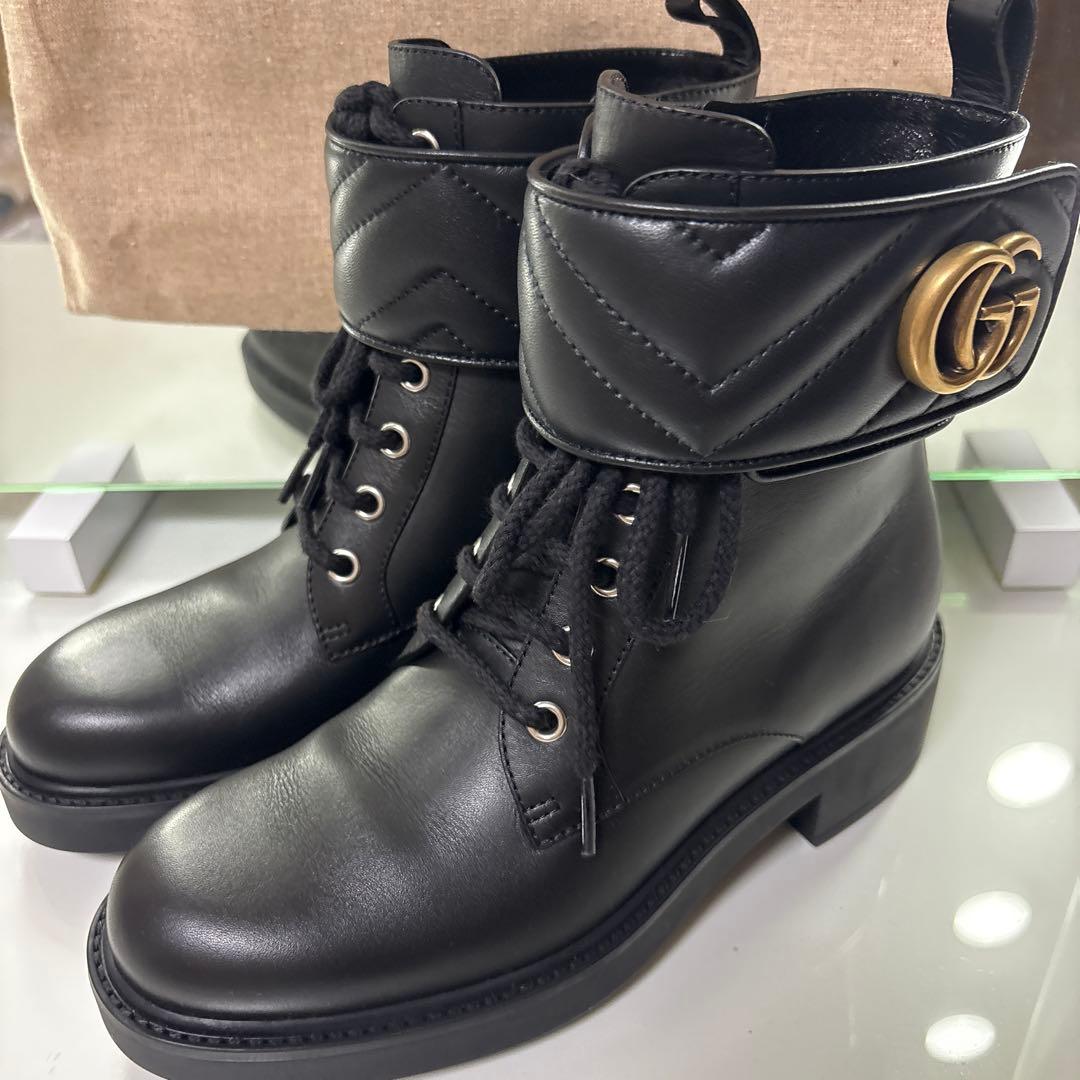 ブラックレザー GGロゴ ブーツ
