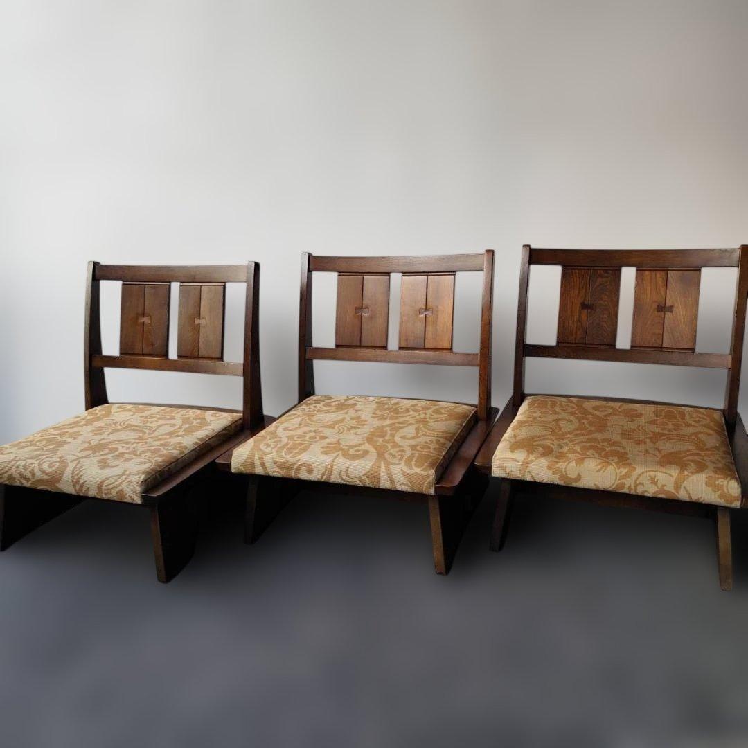 名古屋市内受渡限定 3脚セット カリモク ローチェア 張替済 レトロ 木製