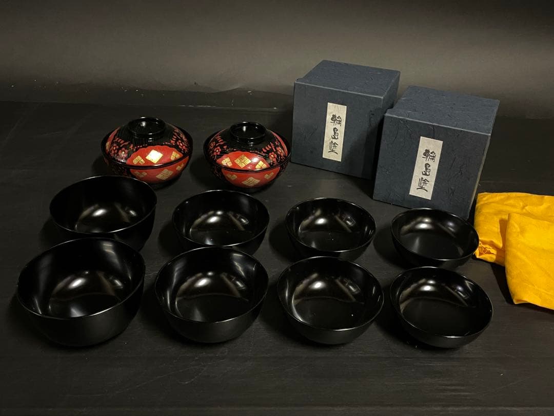 割引‼️【美品】「輪島塗」 輪島塗 四つ椀 煮物椀 揃い 2組 共箱 (26E) 割引‼️【美品】「輪島塗」 輪島塗 四つ椀 煮物椀 揃い 2組 共箱 (26E