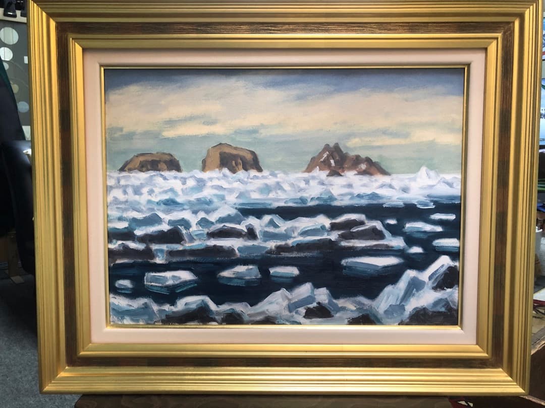 真作保証 坂本直行 流氷（北海道知床斜里町）油彩 六花亭